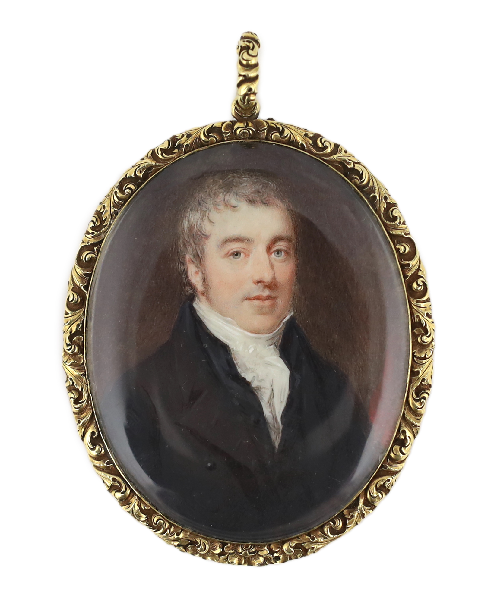 George Patten ARA (British, 1801-1865), Portrait miniature of a gentleman, watercolour on ivory, 6.2 x 5cm. CITES Submission reference C24YRMZT